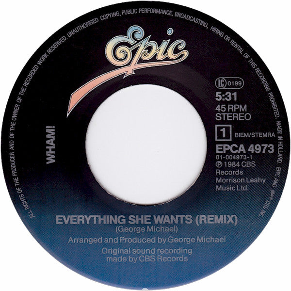 Wham! : Everything She Wants (Remix) (7", Single)