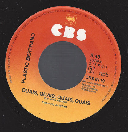 Plastic Bertrand : Quais Quais Quais Quais (7", Single)