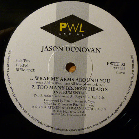 Jason Donovan : Too Many Broken Hearts (12")