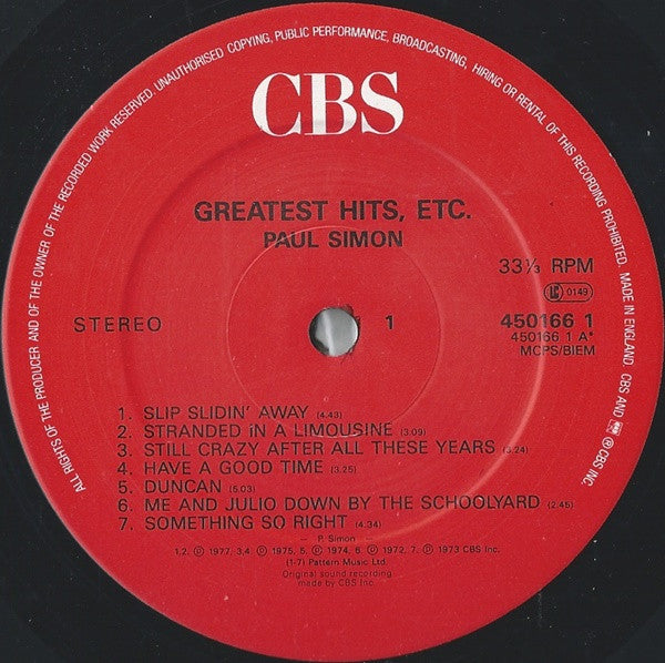 Paul Simon : Greatest Hits, Etc. (LP, Comp, RE)