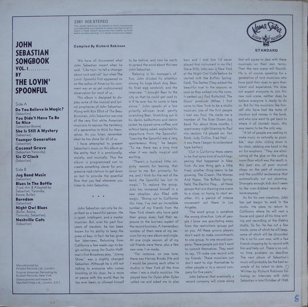 The Lovin' Spoonful : John Sebastian Song Book Vol. 1 (LP, Comp)