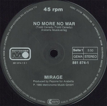 Mirage (7) : No More No War (12", Maxi)