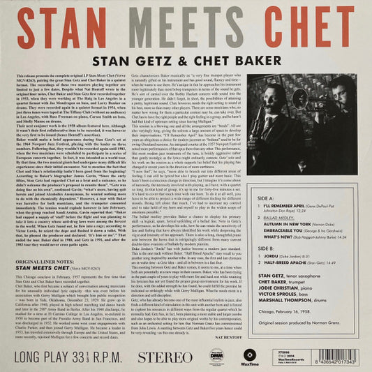Stan Getz, Chet Baker : Stan Meets Chet (LP, Album, RE)
