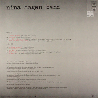 Nina Hagen Band : Unbehagen (LP, Album, RE, Sun)