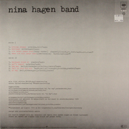 Nina Hagen Band : Unbehagen (LP, Album, RE, Sun)