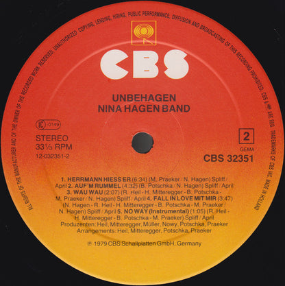 Nina Hagen Band : Unbehagen (LP, Album, RE, Sun)