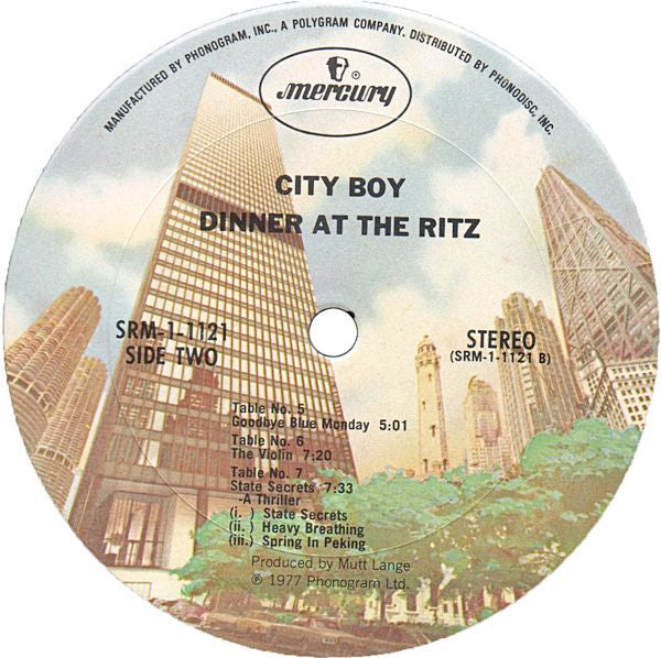 City Boy : Dinner At The Ritz (LP, Album, Pit)