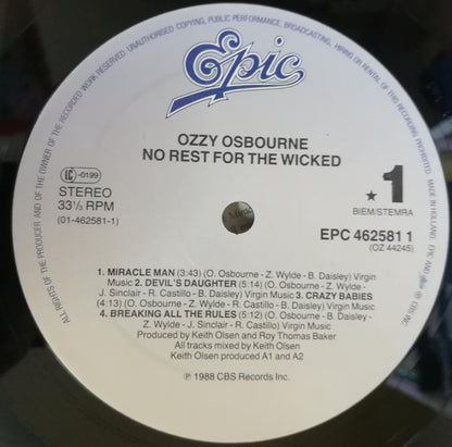 Ozzy Osbourne : No Rest For The Wicked (LP, Album)