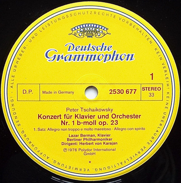 Herbert von Karajan ∙ Lazar Berman, Pyotr Ilyich Tchaikovsky, Berliner Philharmoniker : Klavierkonzert Nr. 1 B-moll = Piano Concerto No. 1 In B Flat Minor (LP, RE)