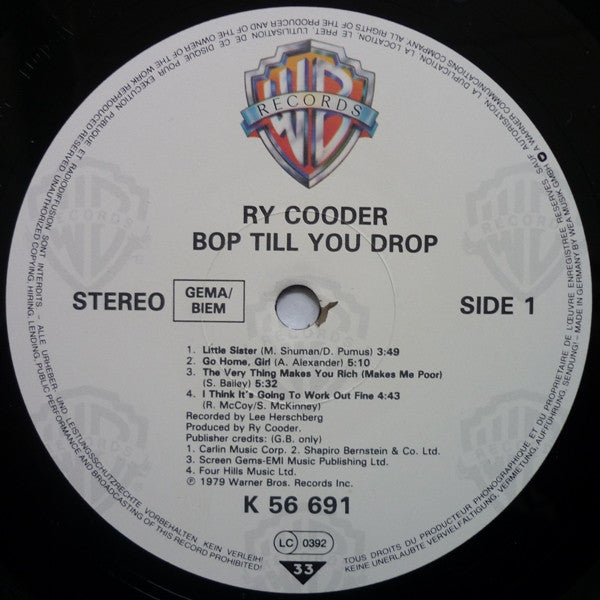 Ry Cooder : Bop Till You Drop (LP, Album, RE)