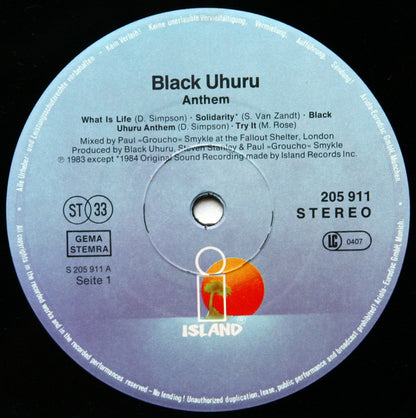 Black Uhuru : Anthem (LP, Album, RE)