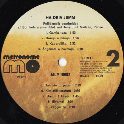 Henning Og Ann-Cathrin : Hâ-Driv-Jemm - Folkemusik fra Bornholm (LP, Gat)