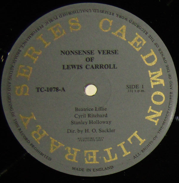 Beatrice Lillie, Cyril Ritchard, Stanley Holloway : Nonsense Verse Of Carroll And Lear (LP, Mono)