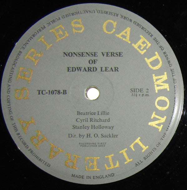 Beatrice Lillie, Cyril Ritchard, Stanley Holloway : Nonsense Verse Of Carroll And Lear (LP, Mono)