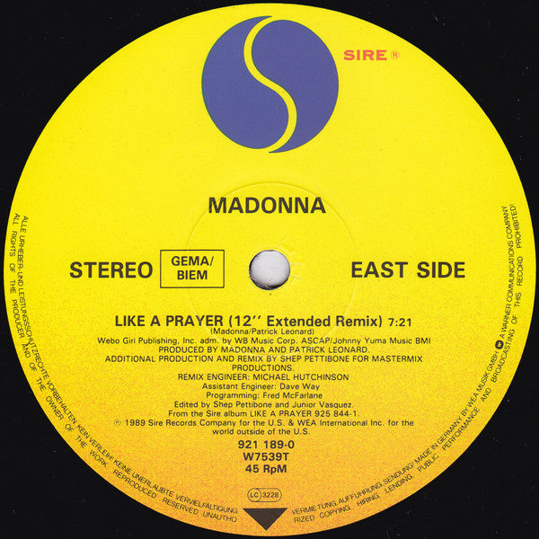 Madonna : Like A Prayer (12", Single, EMI)