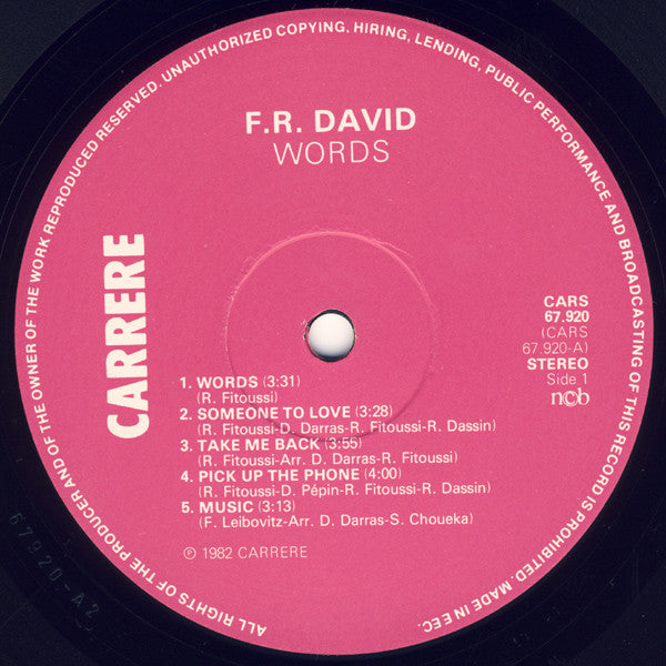 F.R. David : Words (LP, Album)