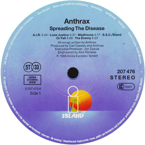 Anthrax : Spreading The Disease (LP, Album, RP)