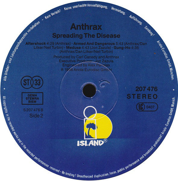 Anthrax : Spreading The Disease (LP, Album, RP)