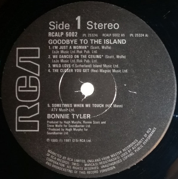 Bonnie Tyler : Goodbye To The Island (LP, Album)