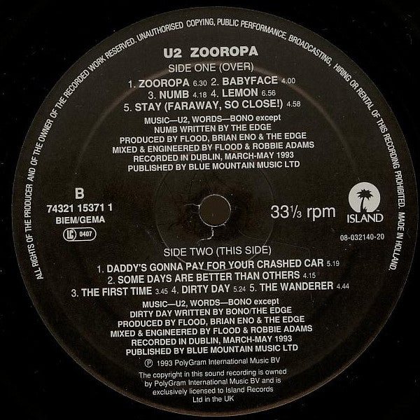 U2 : Zooropa (LP, Album)