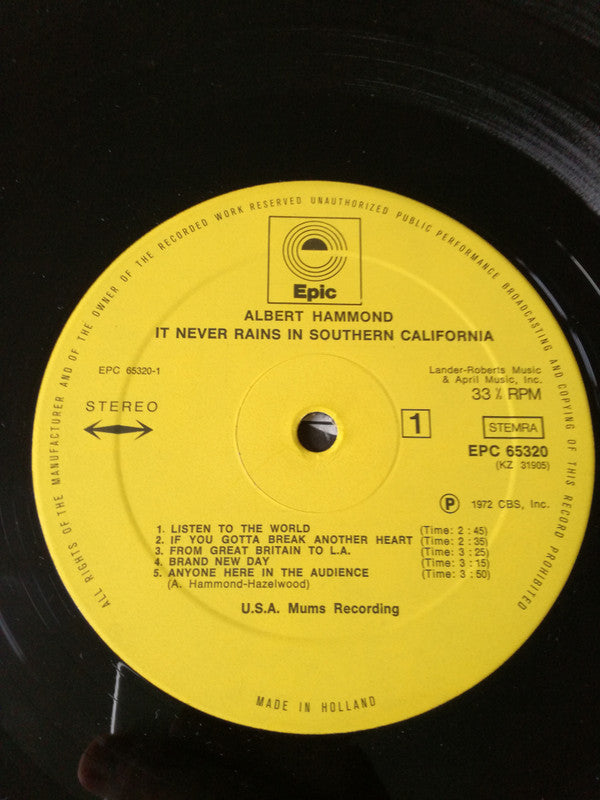 Albert Hammond : It Never Rains In Southern California (LP, Album, Gat)