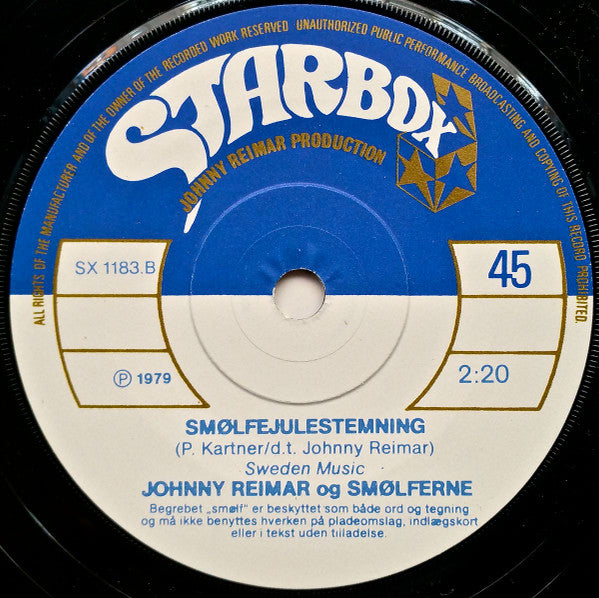 Johnny Reimar og The Smurfs (2) : Julestjernen / Smølfejulestemning (7", Sol)