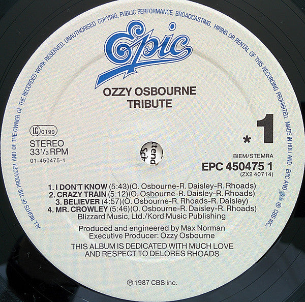 Ozzy Osbourne : Randy Rhoads Tribute (2xLP, Album)