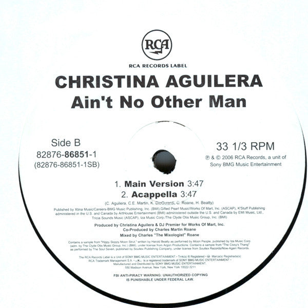 Christina Aguilera : Ain't No Other Man (12", Single)