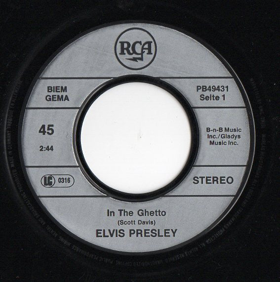 Elvis Presley : In The Ghetto / Any Day Now (7", Single, RE)
