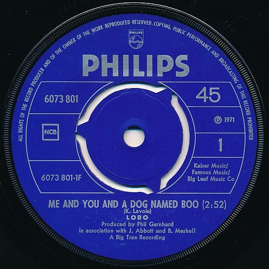Lobo (3) : Me And You And A Dog Named Boo / Walk Away From It All (7", Single)