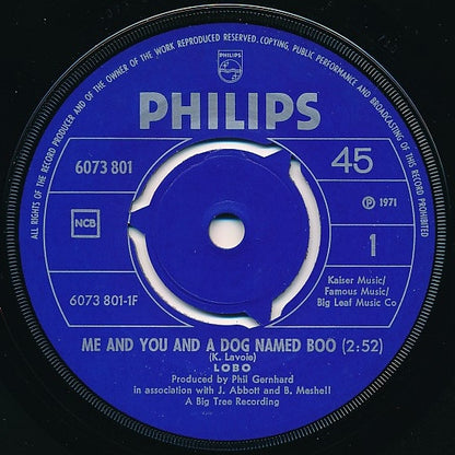 Lobo (3) : Me And You And A Dog Named Boo / Walk Away From It All (7", Single)