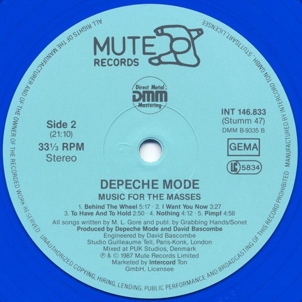Depeche Mode : Music For The Masses (LP, Album, Blu)