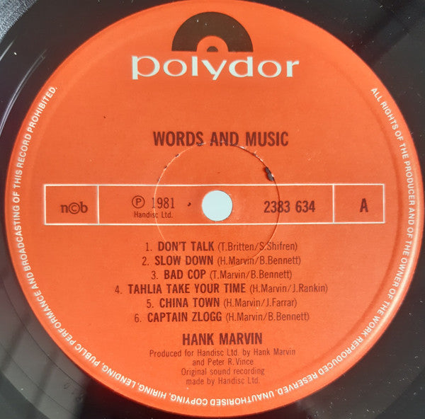 Hank Marvin : Words And Music (LP, Album)