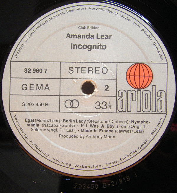 Amanda Lear : Incognito (LP, Album, Club)