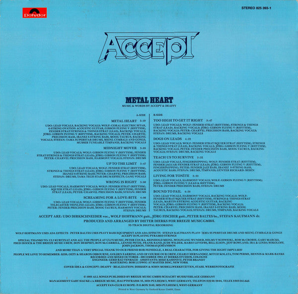 Accept : Metal Heart (LP, Album)