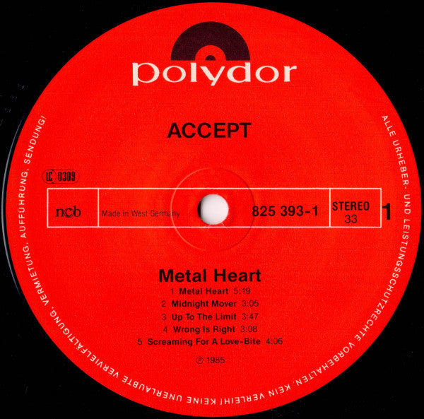 Accept : Metal Heart (LP, Album)