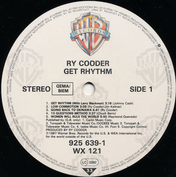 Ry Cooder : Get Rhythm (LP, Album)