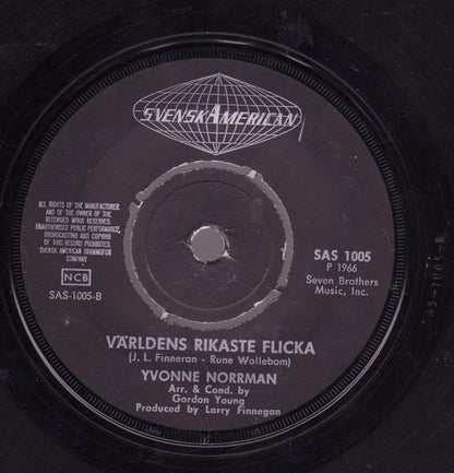 Yvonne Norrman : Tack För Alla Kyssar / Världens Rikaste Flicka (7", Single)