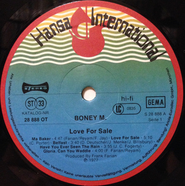 Boney M. : Love For Sale (LP, Album, RP)