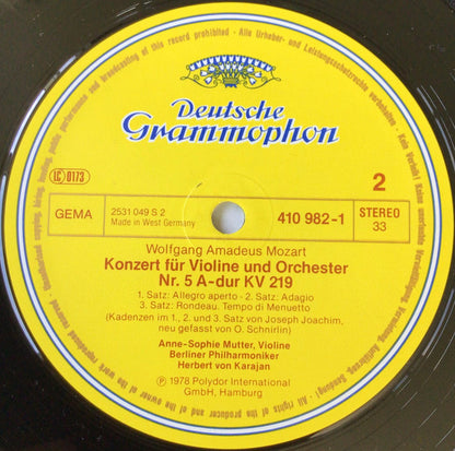 Anne-Sophie Mutter • Herbert von Karajan, Wolfgang Amadeus Mozart, Berliner Philharmoniker : Violinkonzerte = Violin Concertos Nos. 3 & 5 (LP, Album, RE)