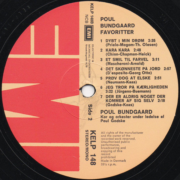 Poul Bundgaard, Kor Og Orkester Under Ledelse Af Poul Godske : Poul Bundgaard Favoritter (LP, Album)