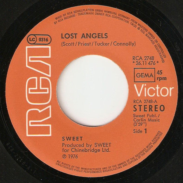 The Sweet : Lost Angels (7", Single)
