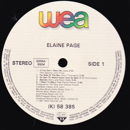 Elaine Paige : Elaine Paige (LP, Album, M/Print)