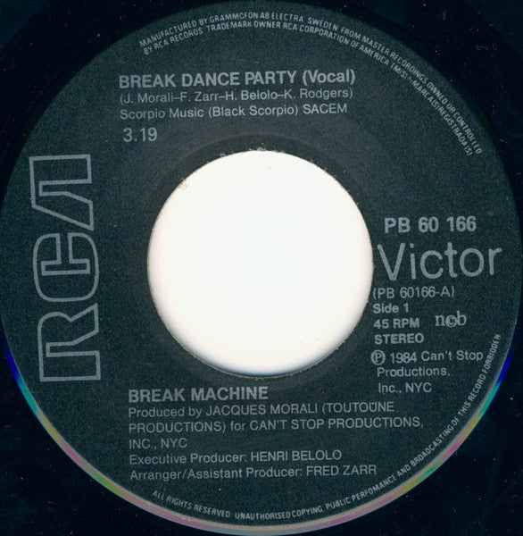 Break Machine : Break Dance Party (7", Single)