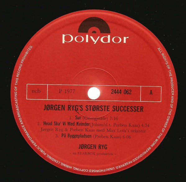 Jørgen Ryg : Jørgen Ryg's Største Successer (LP)