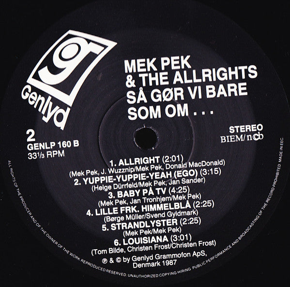 Mek Pek & The Allrights : Så Gør Vi Bare Som Om... (LP, Album)