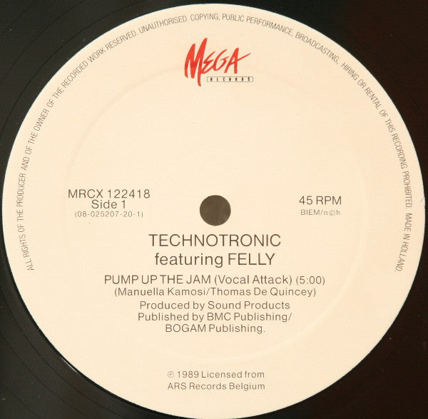Technotronic Featuring Felly : Pump Up The Jam (12")