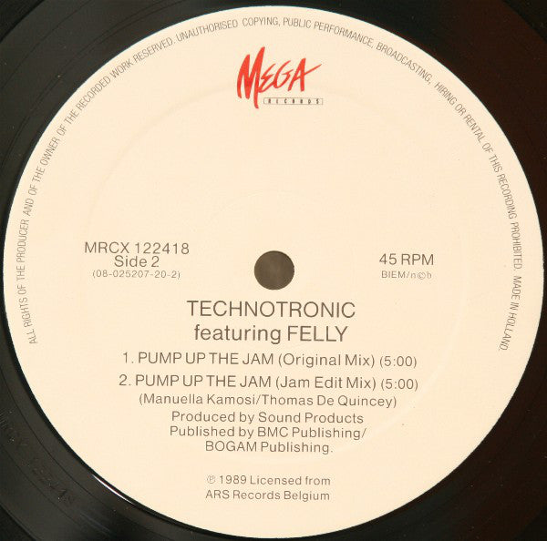 Technotronic Featuring Felly : Pump Up The Jam (12")
