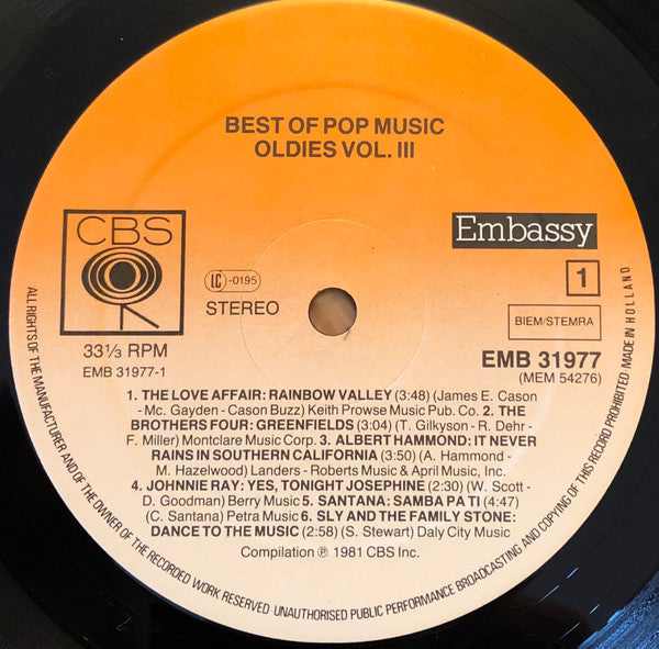 Various : Best Of Pop Music - Oldies Vol III (LP, Comp)