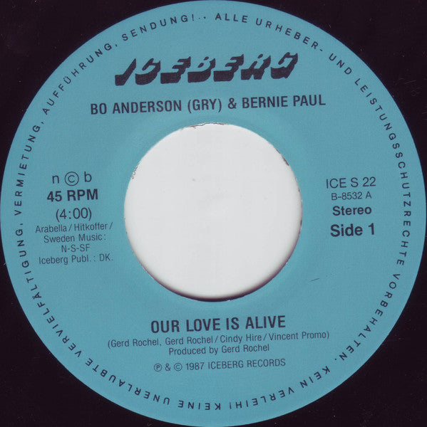Bo Andersen & Bernie Paul : Our Love Is Alive (7", Single)